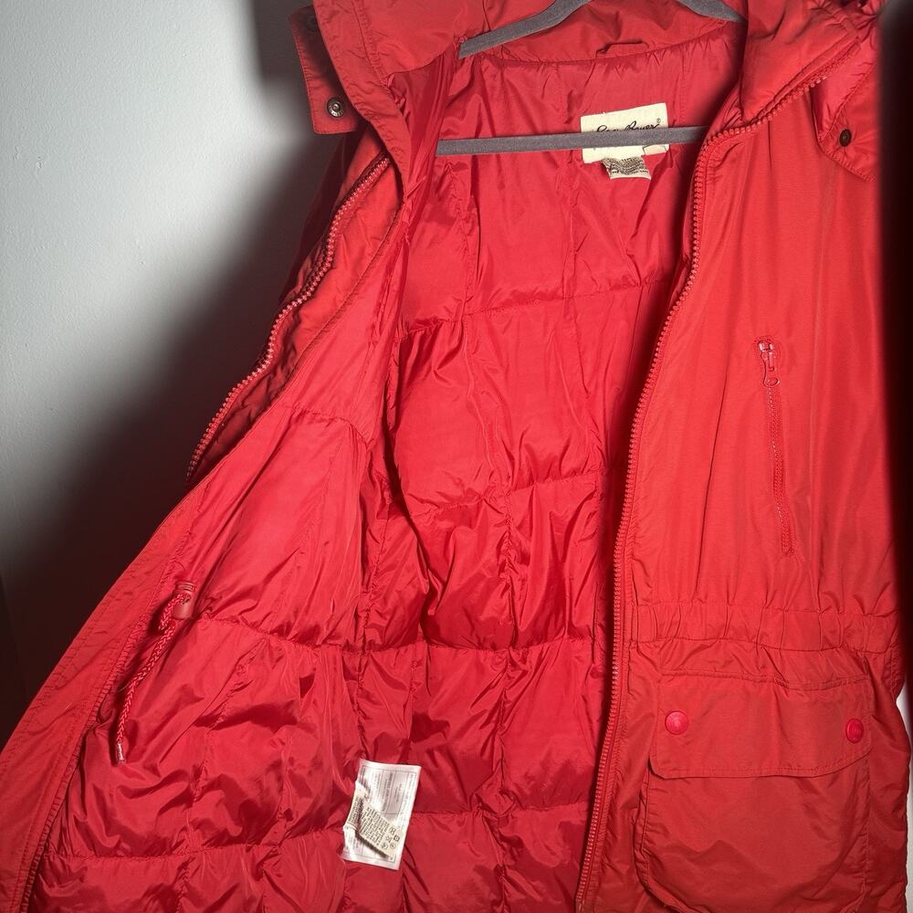 EDDIE BAUER White Tag 90s Down Jacket Women’s Large Red Removable Hood Parka - Picture 6 of 11